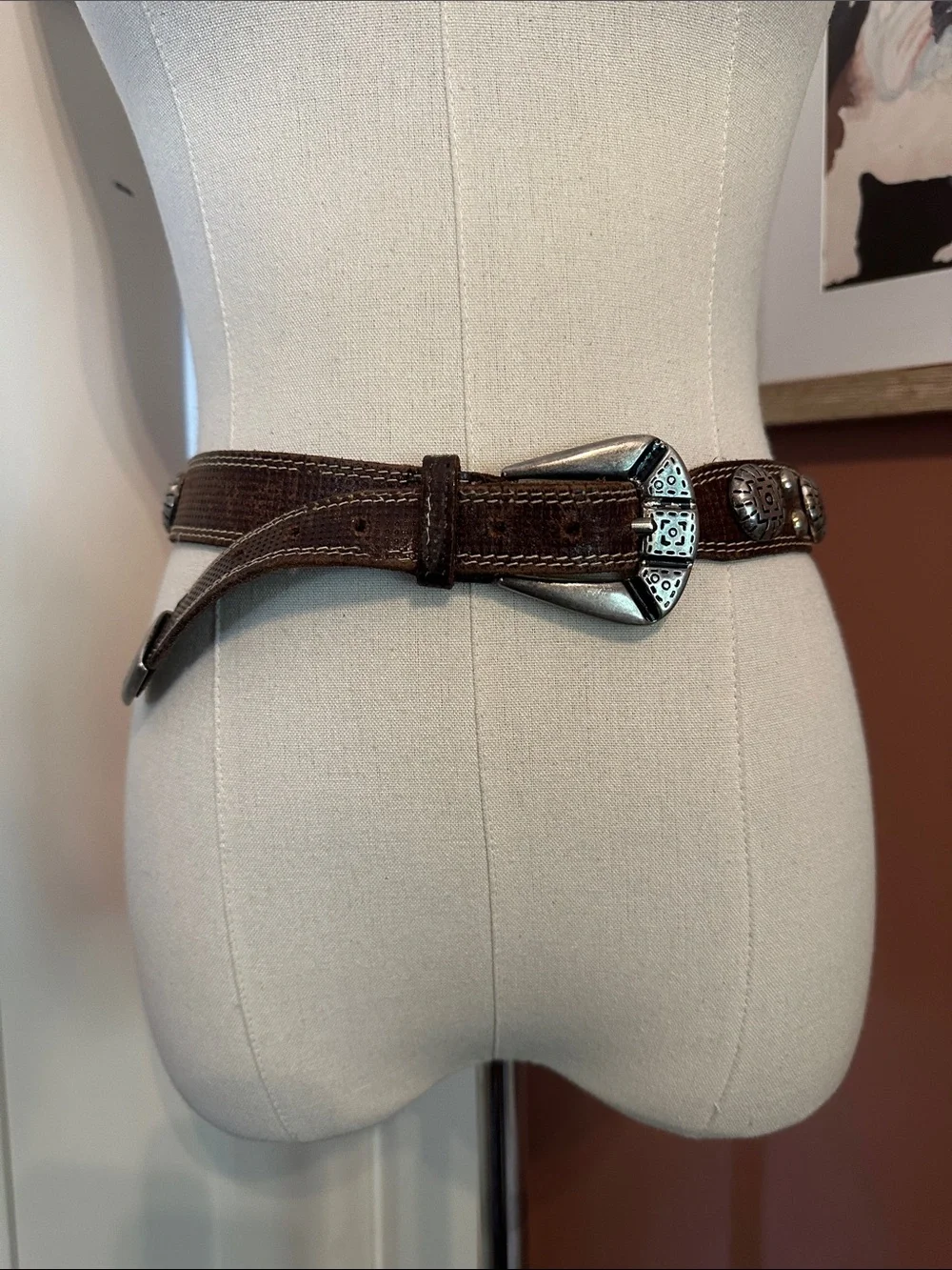 Vintage La Doppia Vita brown leather silver medallion 37/95 western belt